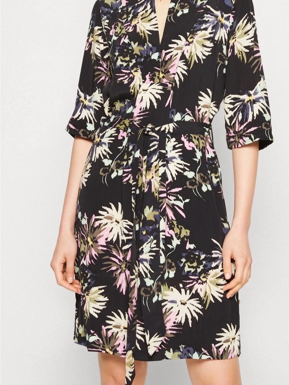 Scotch & Soda Black Mini Dress with Pastel Floral Print